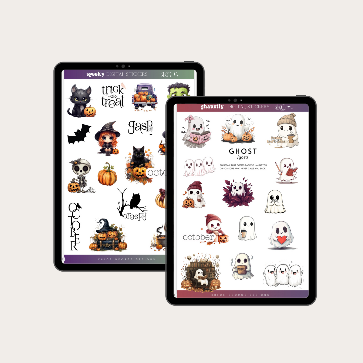 Ghaustly & Not So Scary Halloween Digital Stickers (set of 2)